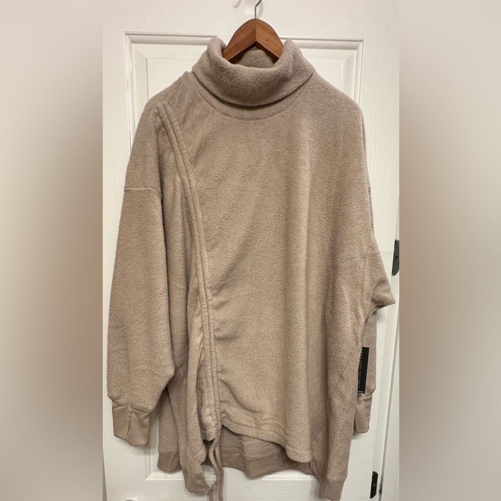 NWT Tahari Sport Fleece Sweater Women’s Size 2X Tan Cowl Neck Sweatshirt